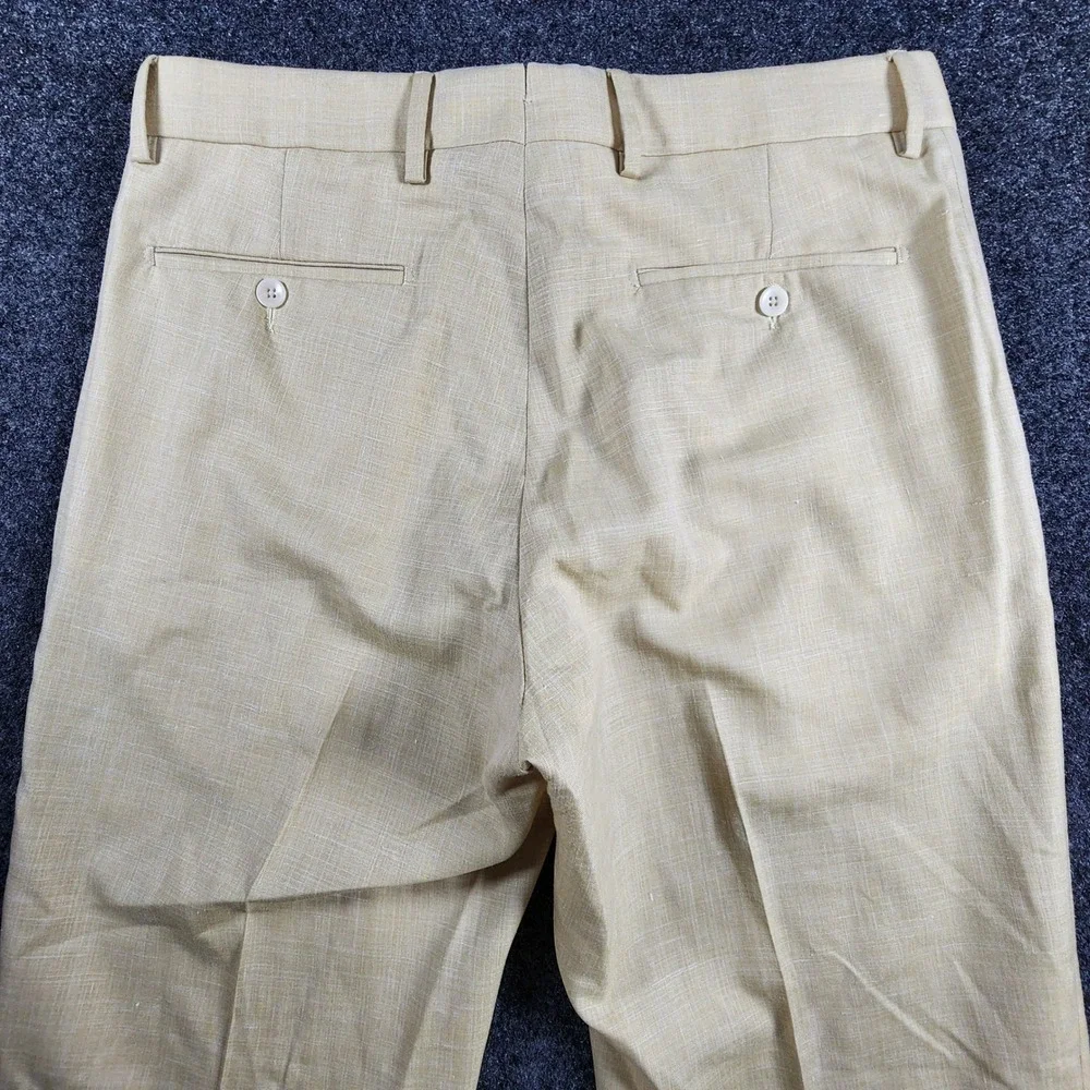 6 East Botto Giuseppe Wool Silk Linen Dress Pants Mens 33 Yellow Made in Canada